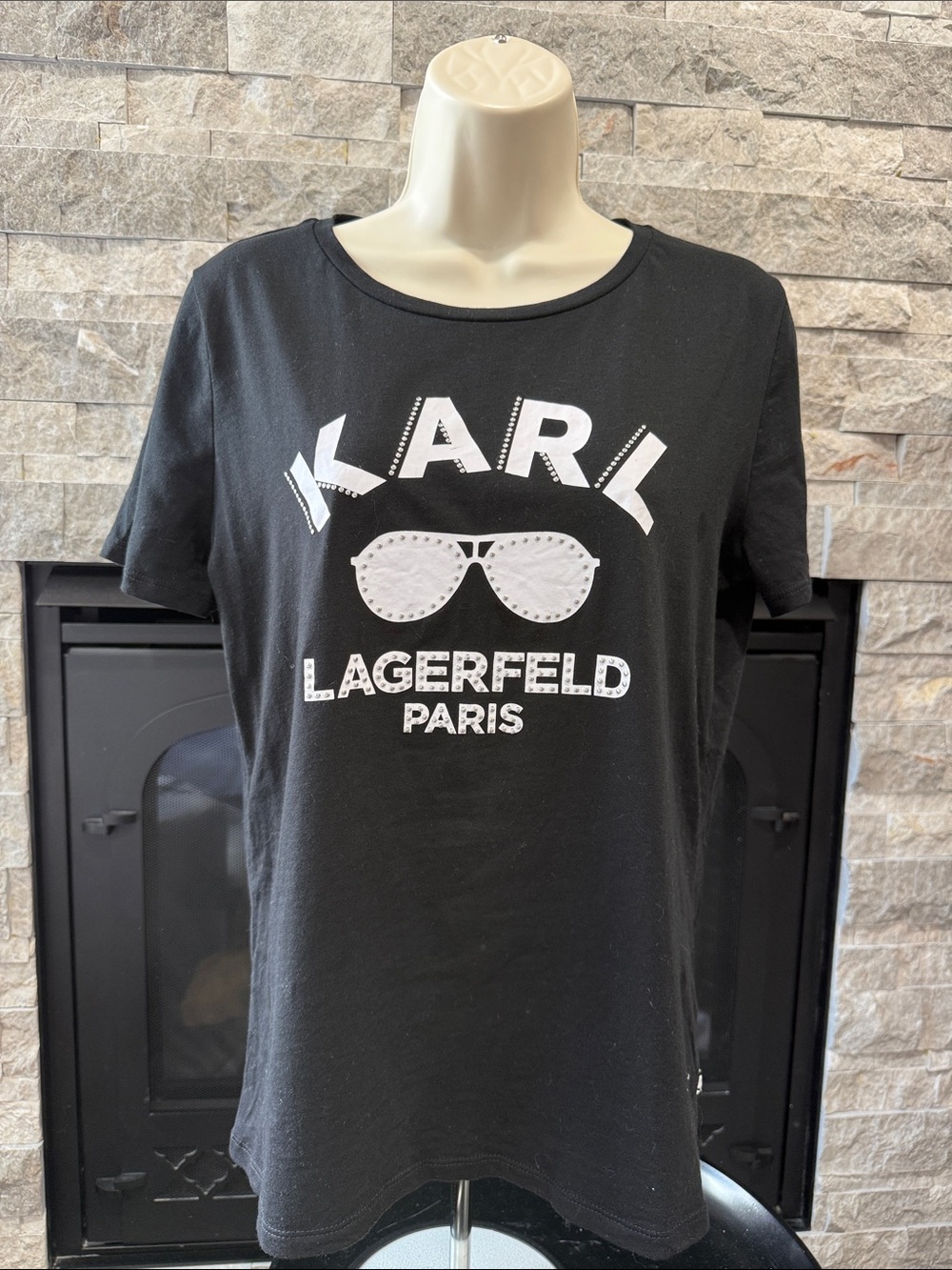 Karl Lagerfeld Black Tee with White Studded Graphic